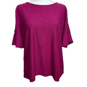 Rose + Olive Swiss Dot Top Womens XL Berry Pink Bell Sleeve Feminine Casual